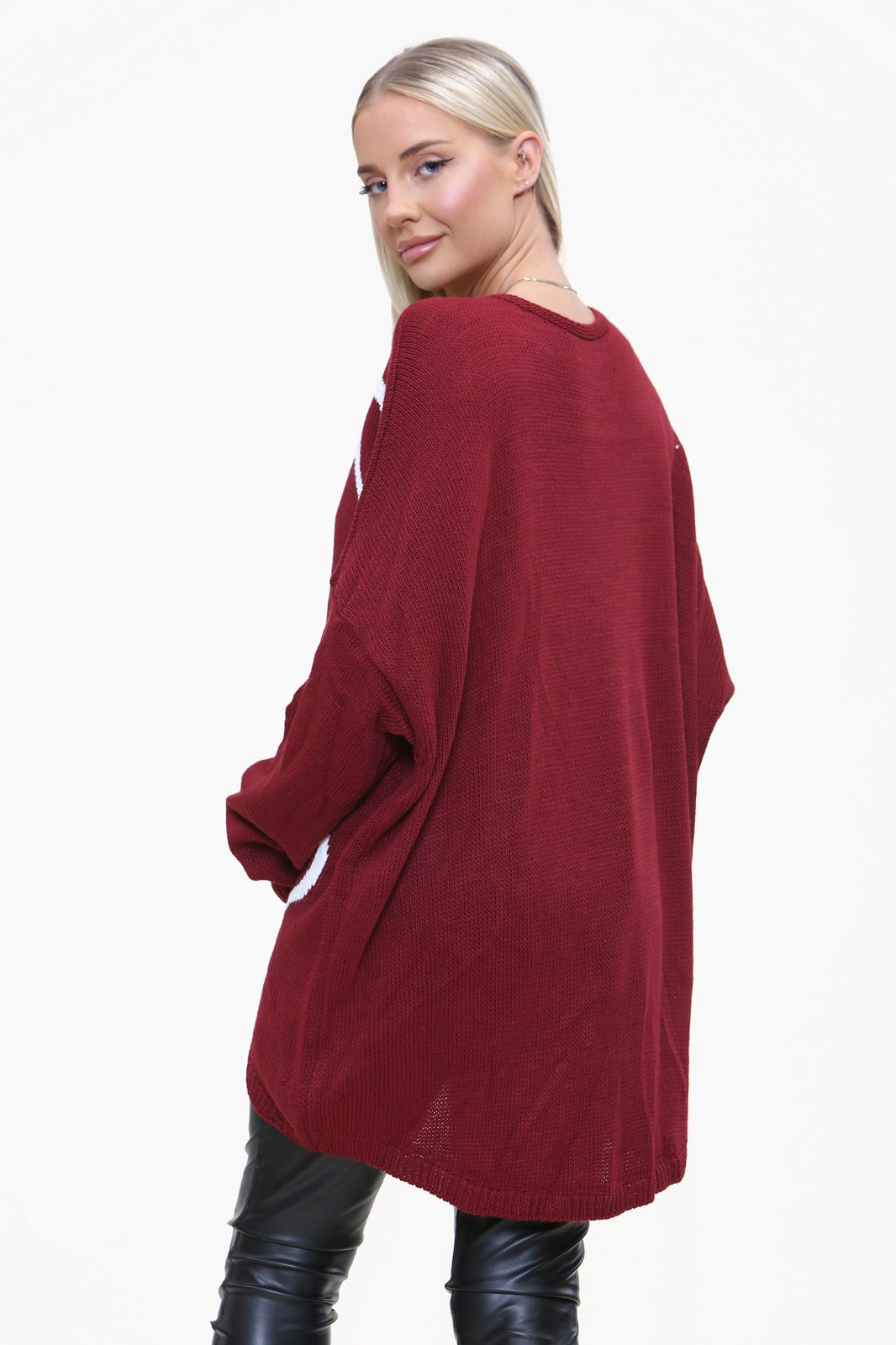 Womens High Low Knitted Heart Print Jumper/Dress