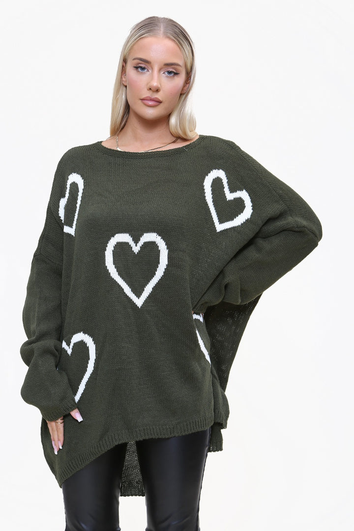 Womens High Low Knitted Heart Print Jumper/Dress