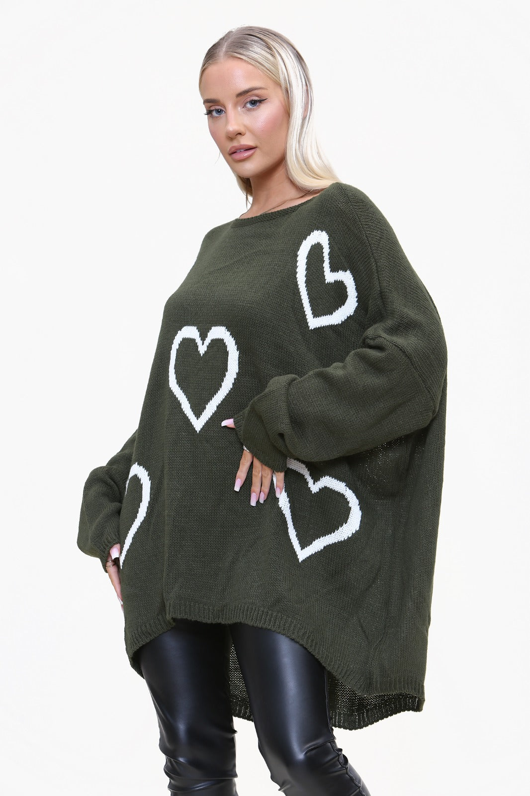 Womens High Low Knitted Heart Print Jumper/Dress