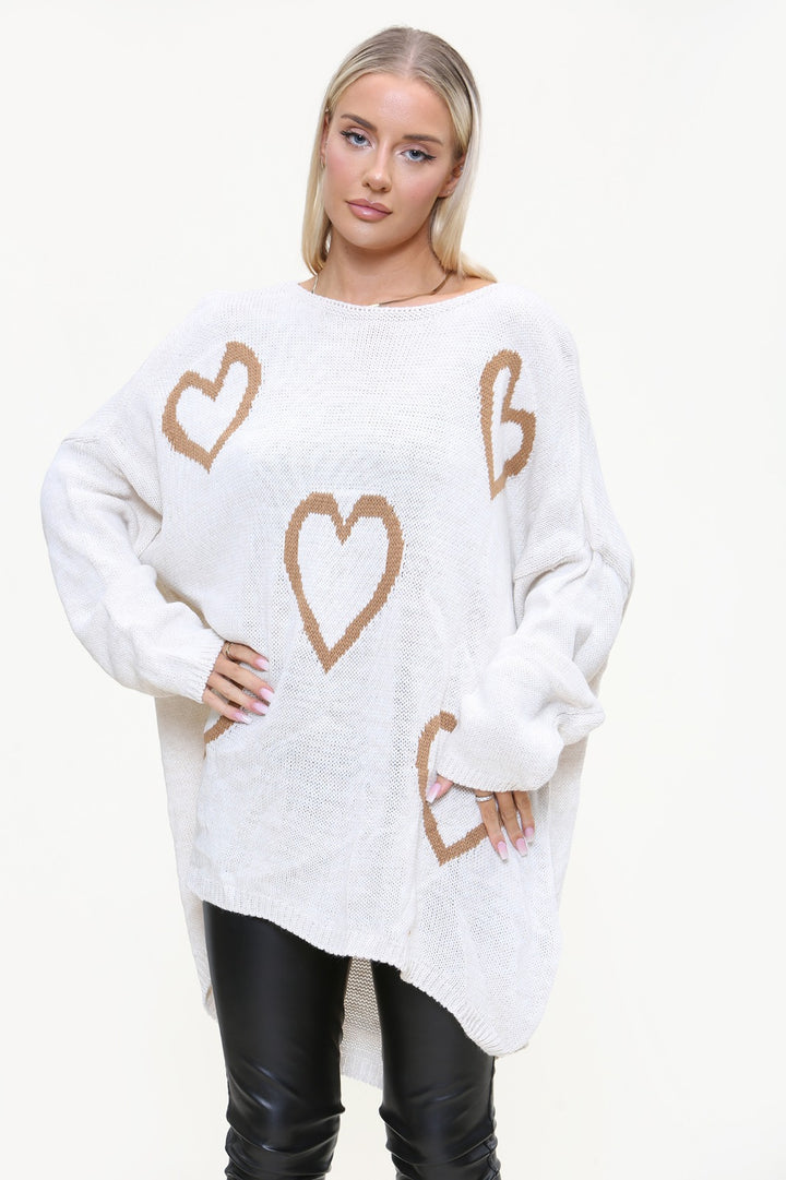Womens High Low Knitted Heart Print Jumper/Dress