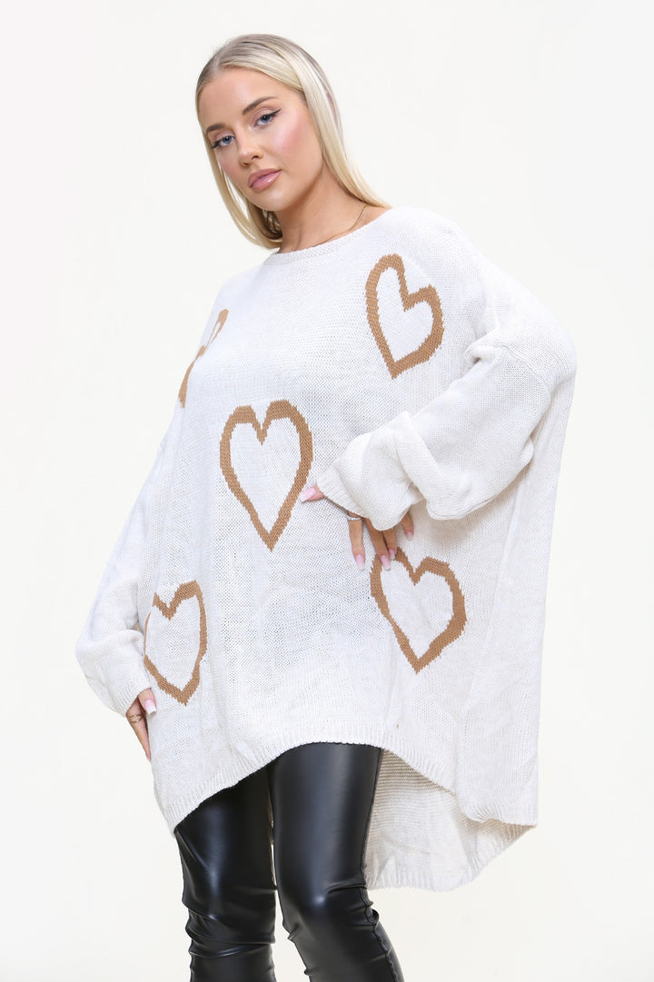 Womens High Low Knitted Heart Print Jumper/Dress