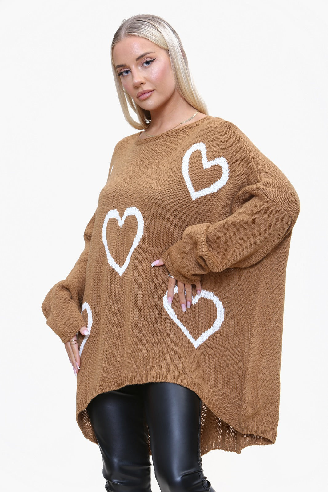 Womens High Low Knitted Heart Print Jumper/Dress