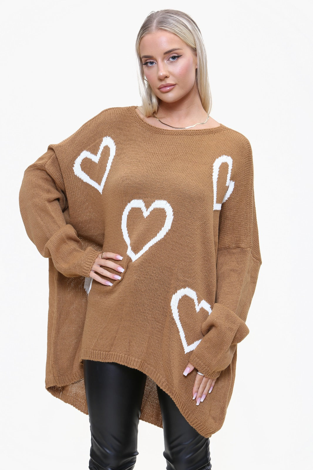 Womens High Low Knitted Heart Print Jumper/Dress