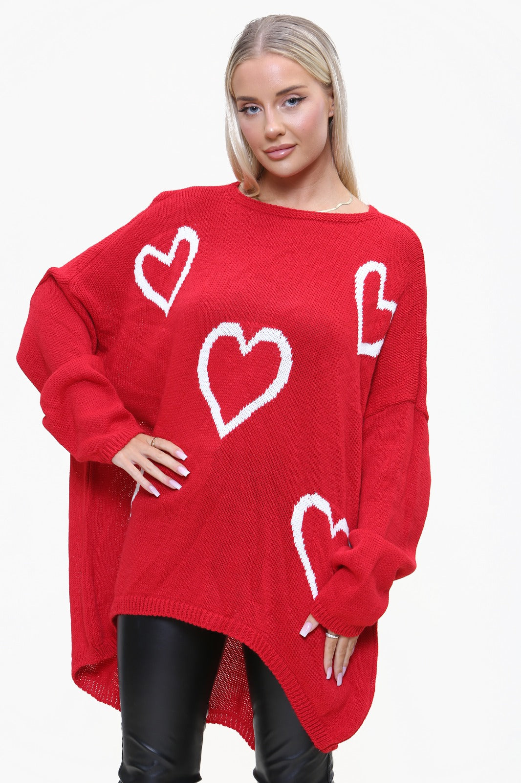 Womens High Low Knitted Heart Print Jumper/Dress