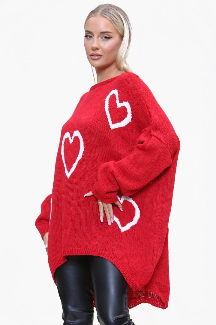 Womens High Low Knitted Heart Print Jumper/Dress