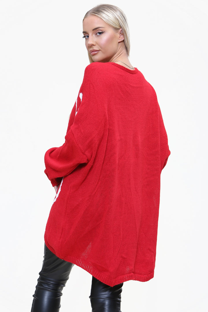 Womens High Low Knitted Heart Print Jumper/Dress