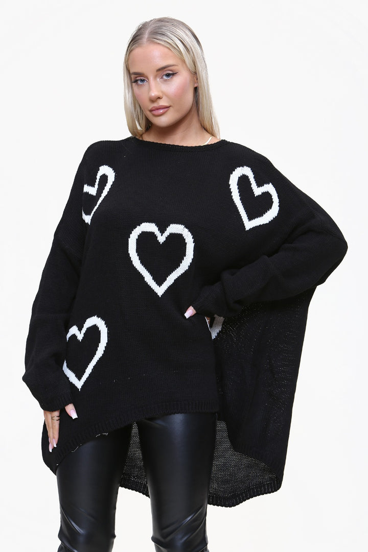 Womens High Low Knitted Heart Print Jumper/Dress