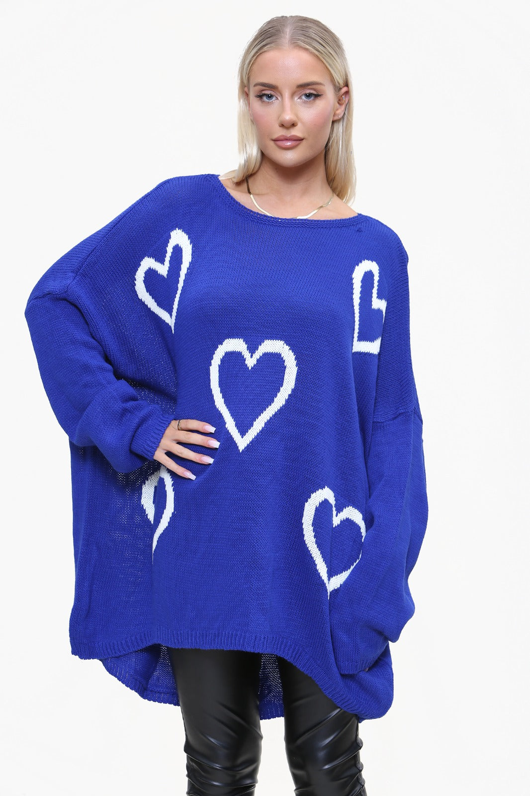 Womens High Low Knitted Heart Print Jumper/Dress